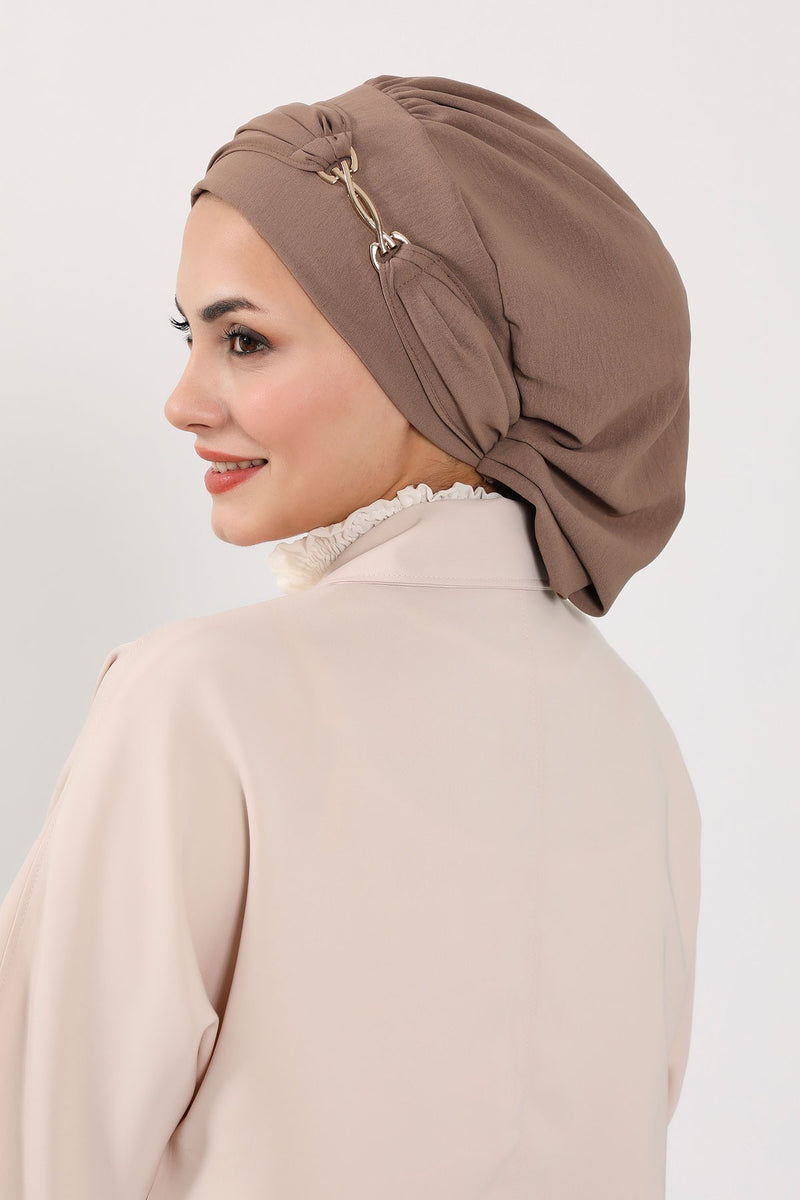 Instant Aerobin Turban with Gold Chain Detail, Pre-Tied Cotton Blend Hijab Cap, Elegant Modest Headwrap for Women,HT-93