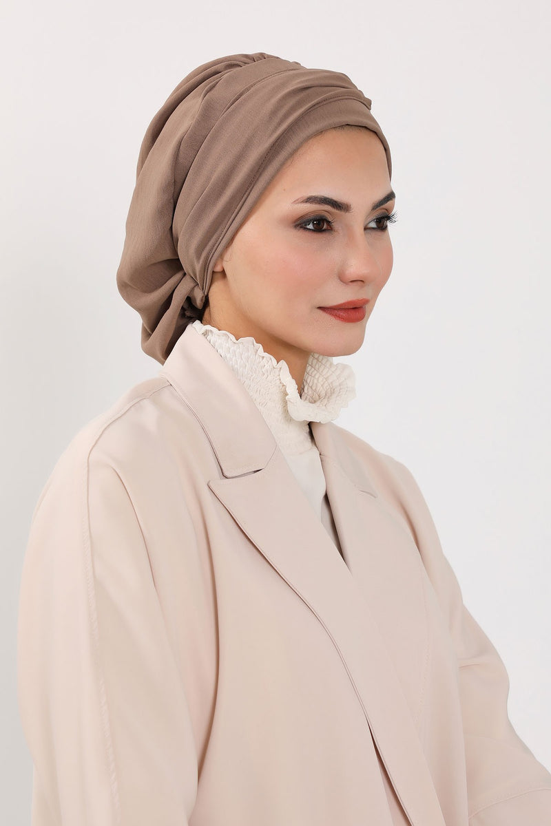 Instant Aerobin Turban with Gold Chain Detail, Pre-Tied Cotton Blend Hijab Cap, Elegant Modest Headwrap for Women,HT-93