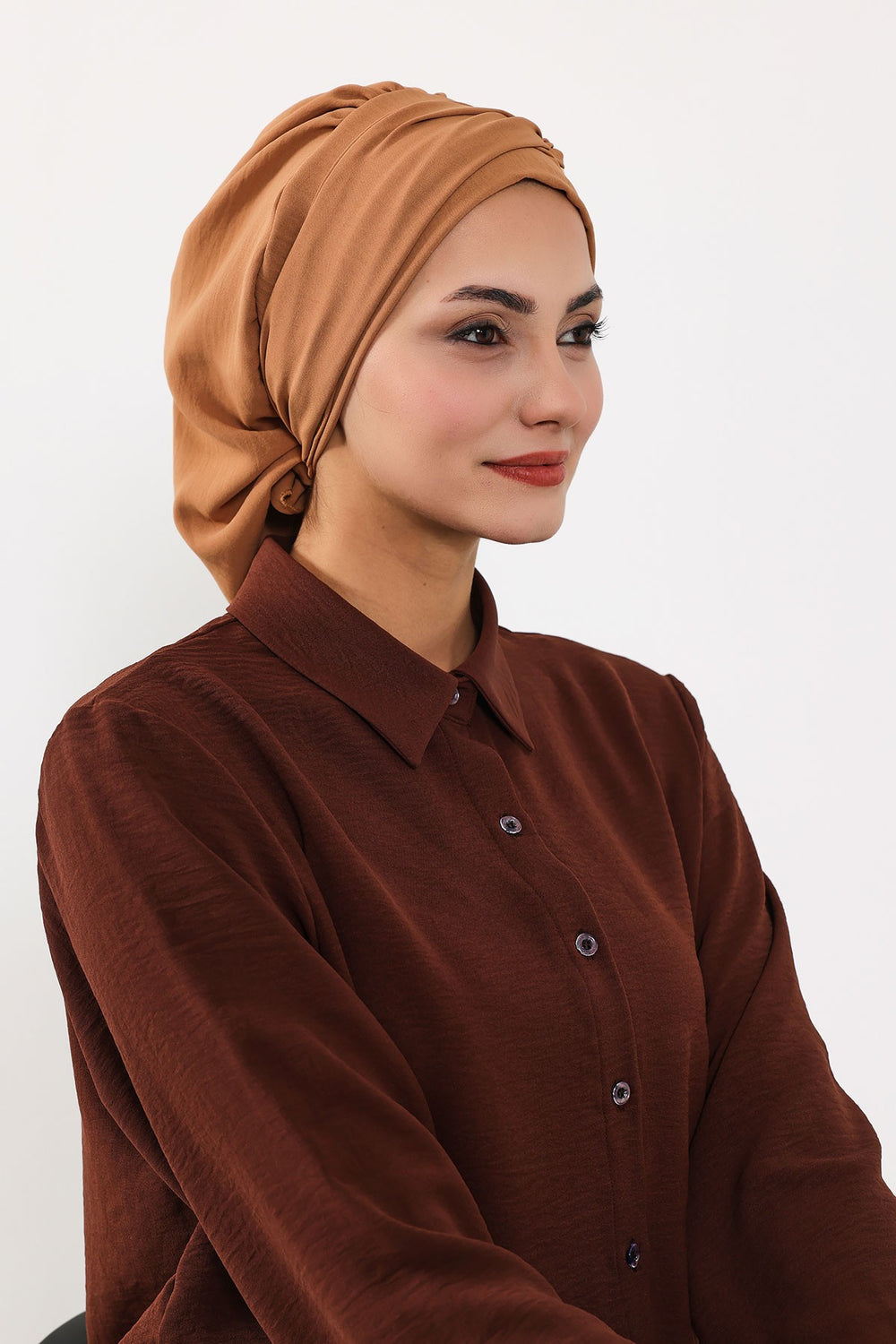 Instant Aerobin Turban with Gold Chain Detail, Pre-Tied Cotton Blend Hijab Cap, Elegant Modest Headwrap for Women,HT-93 Camel