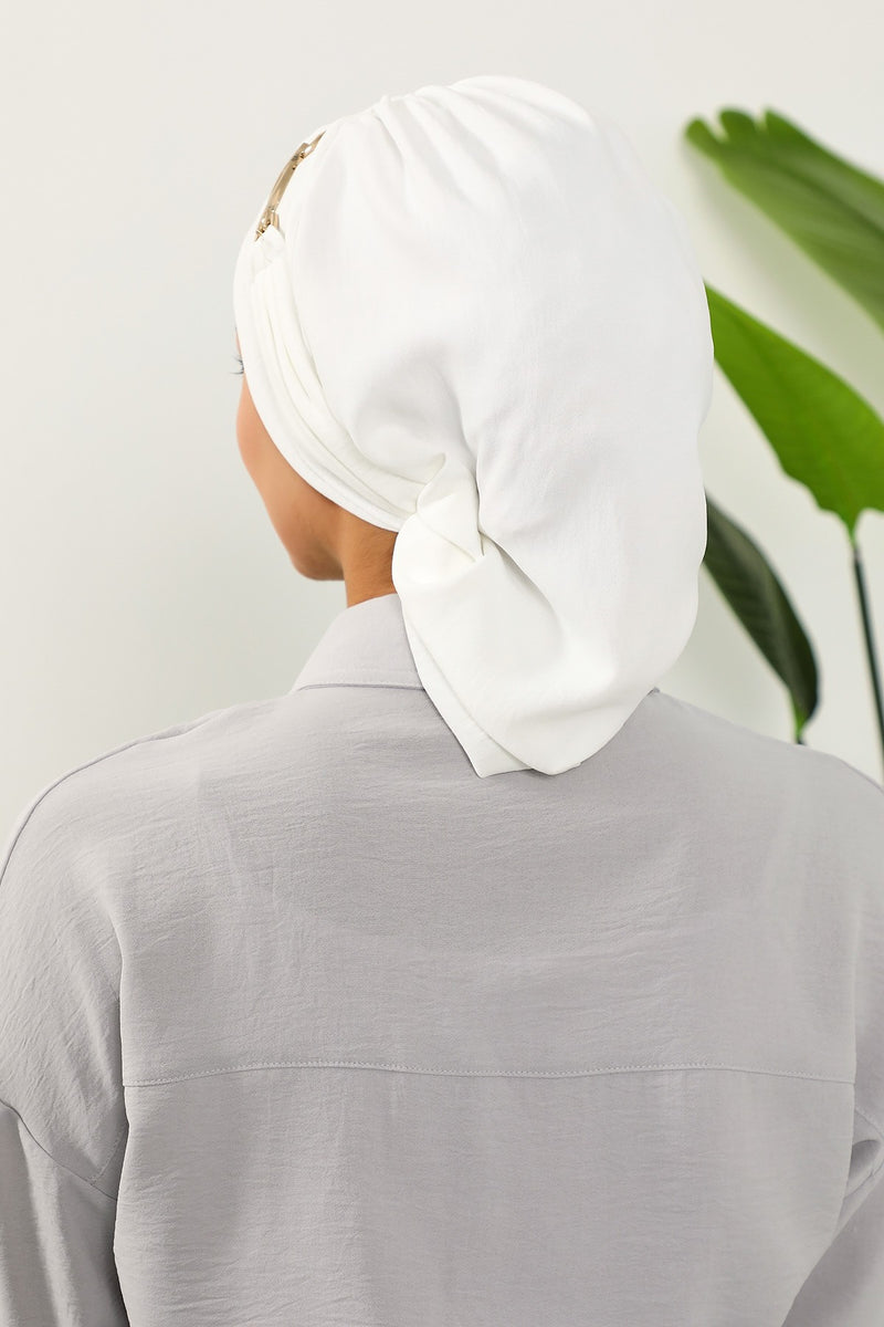 Instant Aerobin Turban with Gold Chain Detail, Pre-Tied Cotton Blend Hijab Cap, Elegant Modest Headwrap for Women,HT-93