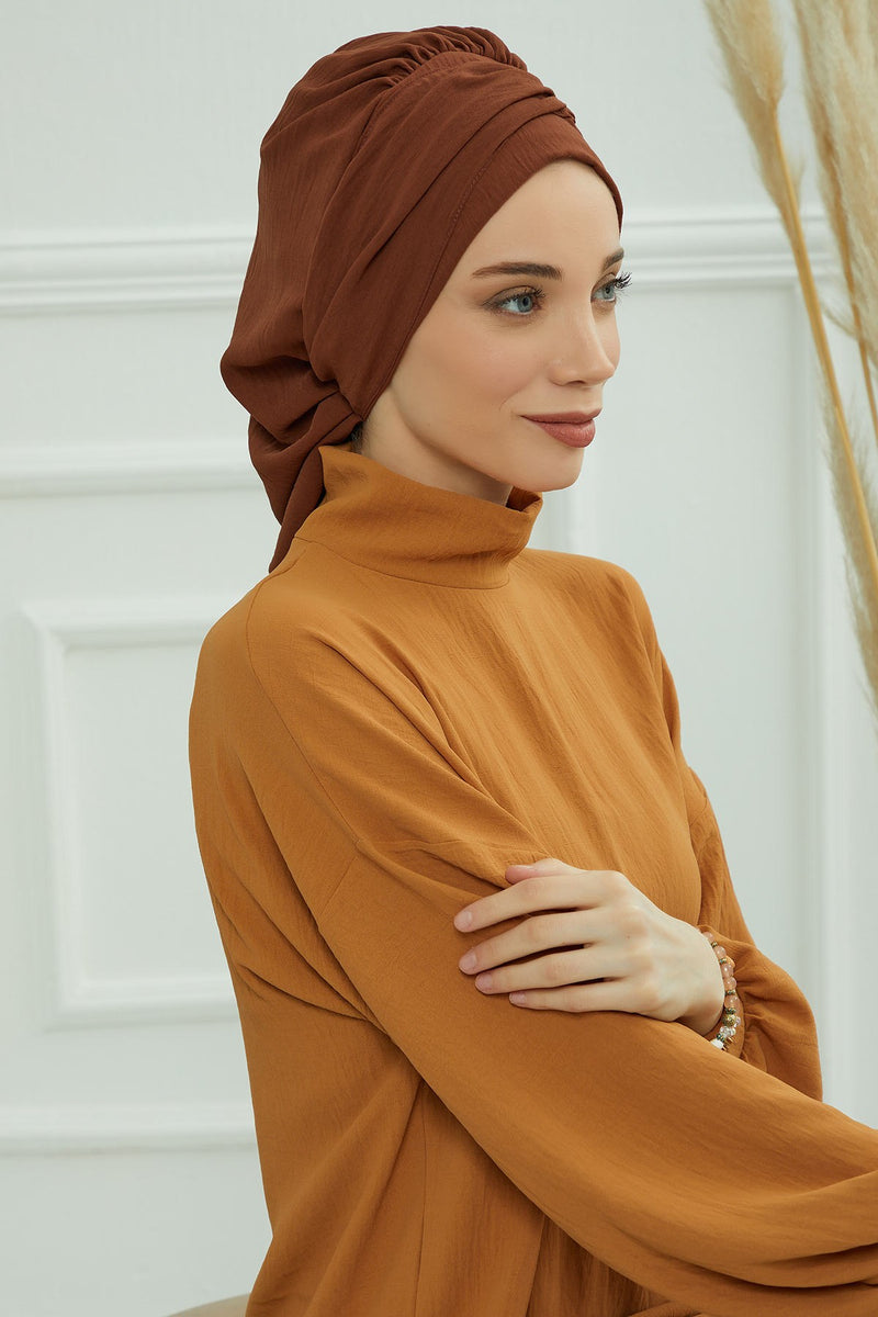 Instant Aerobin Turban with Gold Chain Detail, Pre-Tied Cotton Blend Hijab Cap, Elegant Modest Headwrap for Women,HT-93