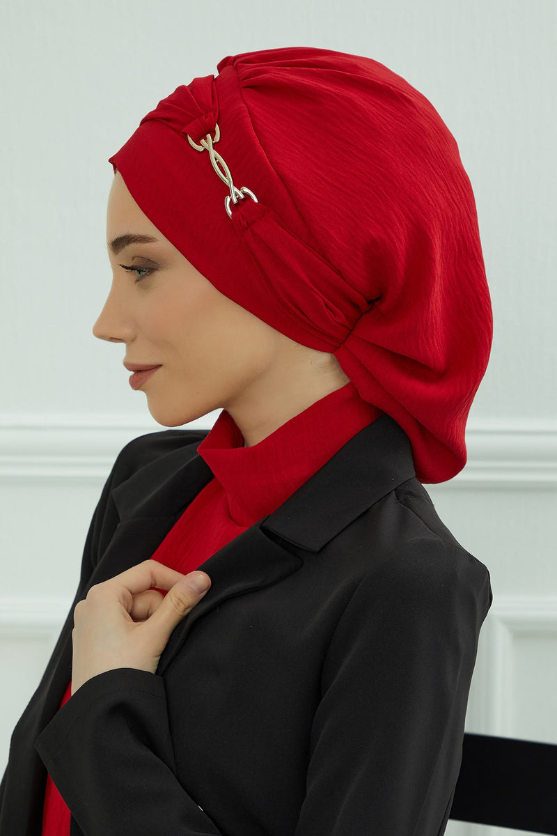 Instant Aerobin Turban with Gold Chain Detail, Pre-Tied Cotton Blend Hijab Cap, Elegant Modest Headwrap for Women,HT-93