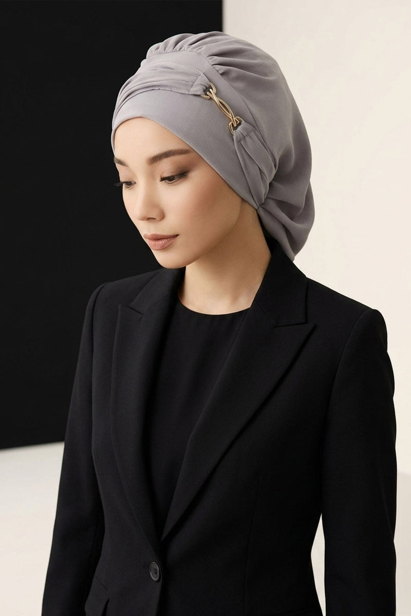 Instant Aerobin Turban with Gold Chain Detail, Pre-Tied Cotton Blend Hijab Cap, Elegant Modest Headwrap for Women,HT-93