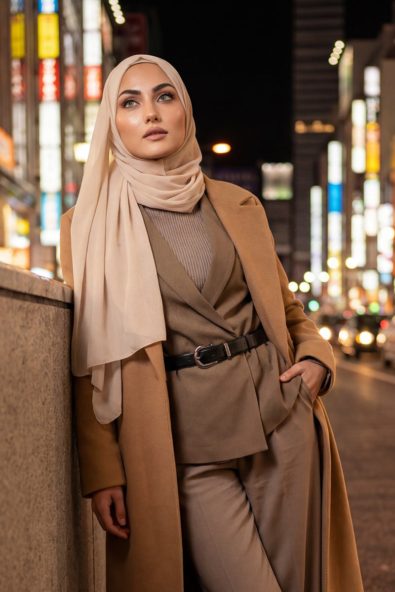 Instant Chiffon Hijab Shawl for Women, Ready to Wear Lightweight Modest Scarf, Practical Slip-On Headscarf,PS-49