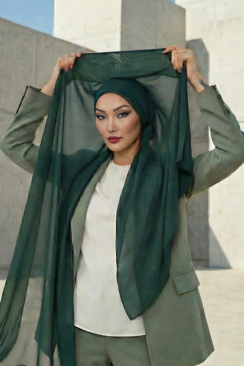 Instant Chiffon Scarf with Sewn Cotton Undercap Bonnet, Practical One Piece Hijab for Women, No Pin Head Covering,PS-51