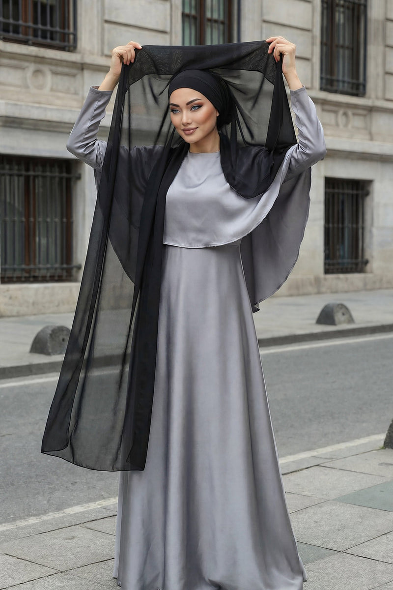 Instant Chiffon Scarf with Sewn Cotton Undercap Bonnet, Practical One Piece Hijab for Women, No Pin Head Covering,PS-51