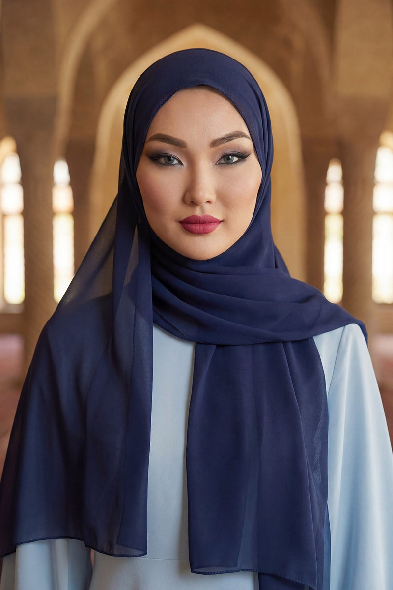 Instant Chiffon Scarf with Sewn Cotton Undercap Bonnet, Practical One Piece Hijab for Women, No Pin Head Covering,PS-51