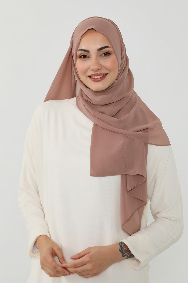 Instant Chiffon Scarf with Sewn Cotton Undercap Bonnet, Practical One Piece Hijab for Women, No Pin Head Covering,PS-51