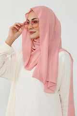 Instant Chiffon Scarf with Sewn Cotton Undercap Bonnet, Practical One Piece Hijab for Women, No Pin Head Covering,PS-51 Powder