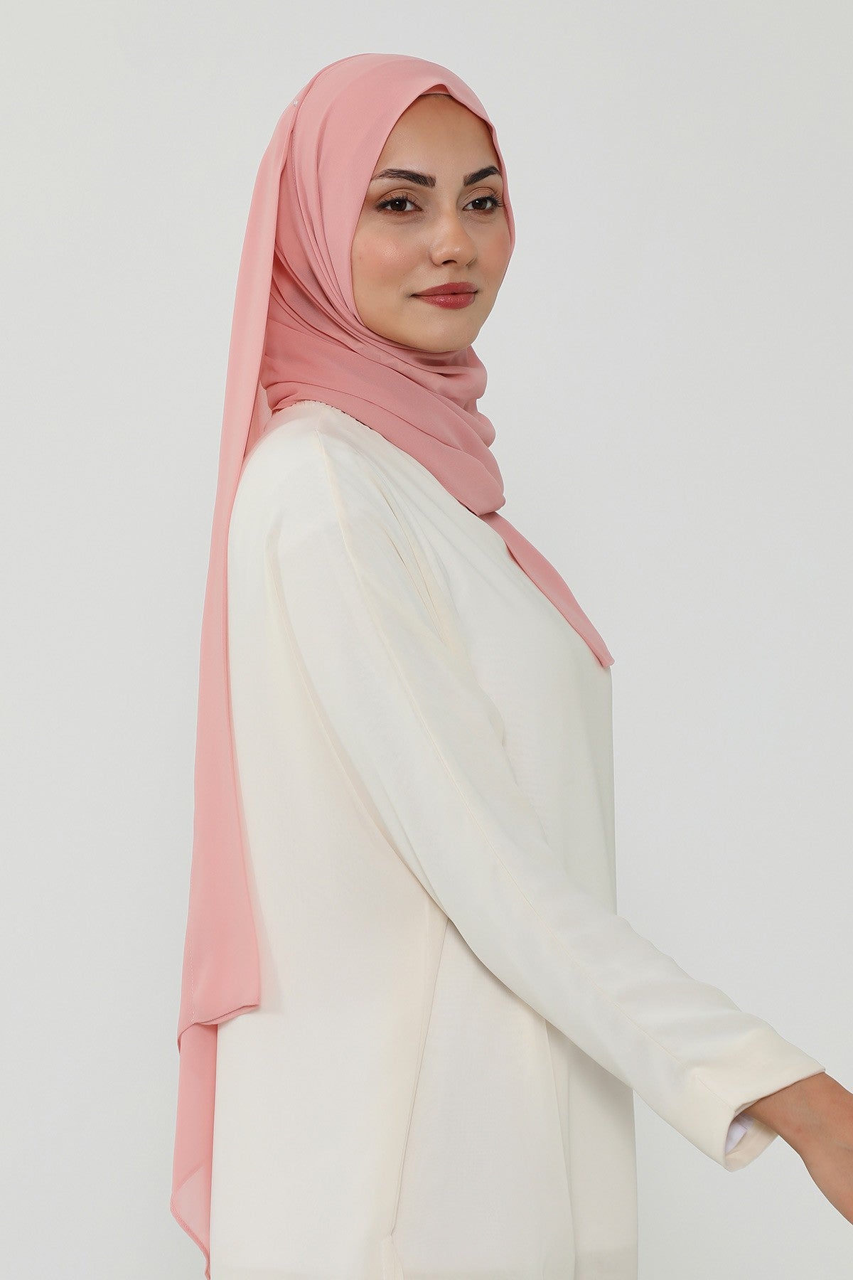 Instant Chiffon Scarf with Sewn Cotton Undercap Bonnet, Practical One Piece Hijab for Women, No Pin Head Covering,PS-51 Powder