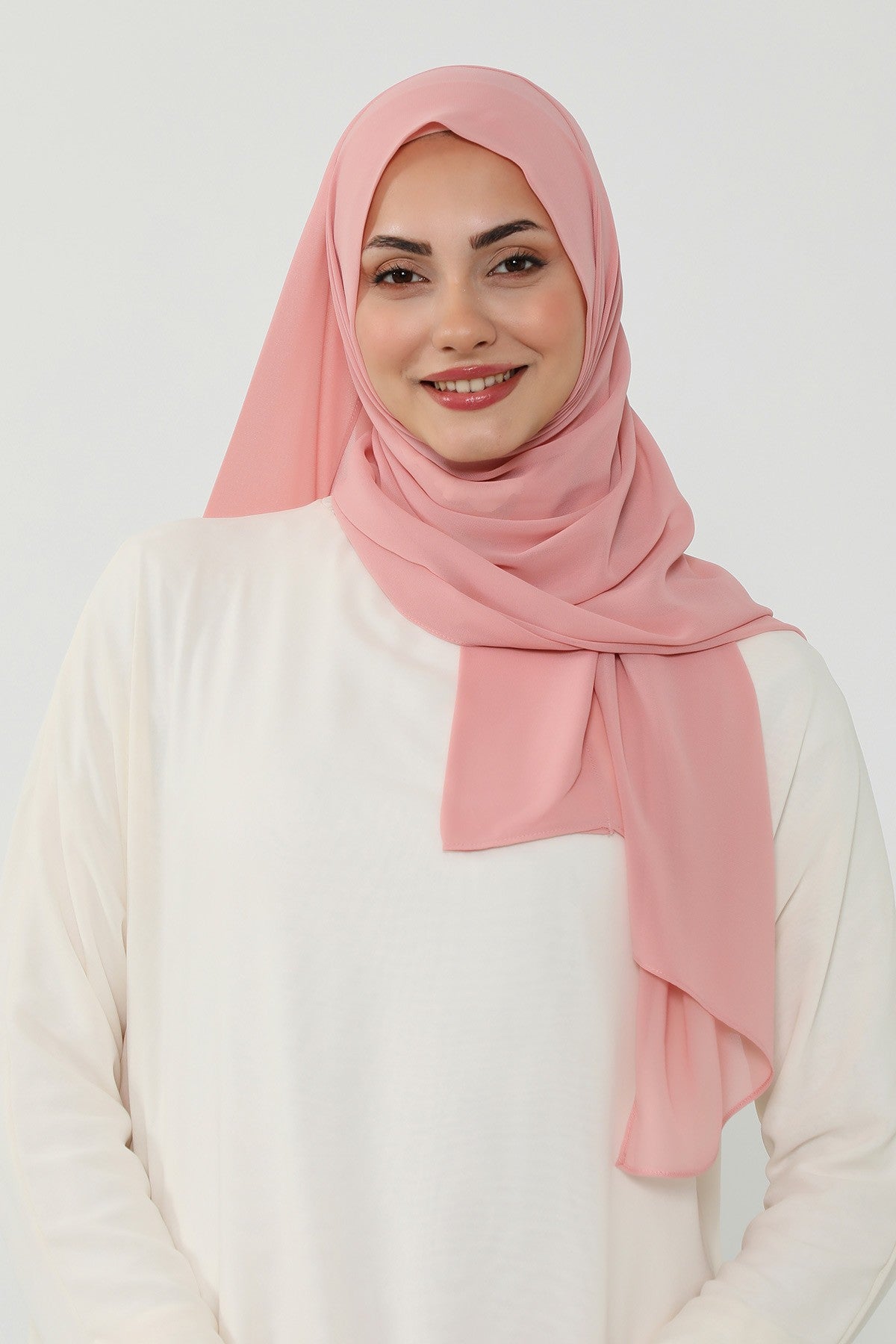 Instant Chiffon Scarf with Sewn Cotton Undercap Bonnet, Practical One Piece Hijab for Women, No Pin Head Covering,PS-51 Powder
