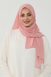 Instant Chiffon Scarf with Sewn Cotton Undercap Bonnet, Practical One Piece Hijab for Women, No Pin Head Covering,PS-51 Powder