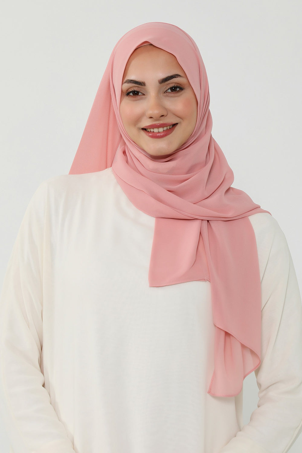 Instant Chiffon Scarf with Sewn Cotton Undercap Bonnet, Practical One Piece Hijab for Women, No Pin Head Covering,PS-51 Powder