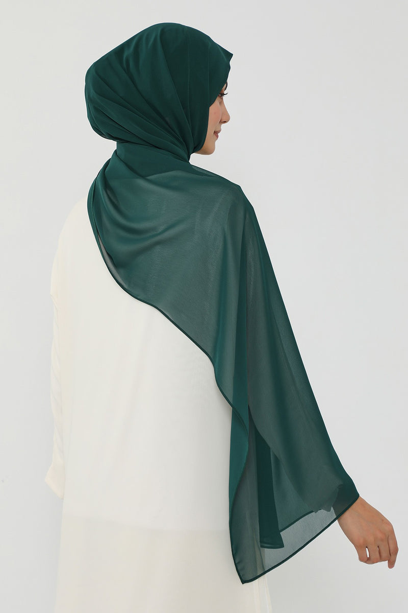 Instant Chiffon Scarf with Sewn Cotton Undercap Bonnet, Practical One Piece Hijab for Women, No Pin Head Covering,PS-51 Dark Green