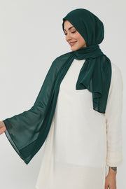 Instant Chiffon Scarf with Sewn Cotton Undercap Bonnet, Practical One Piece Hijab for Women, No Pin Head Covering,PS-51 Dark Green