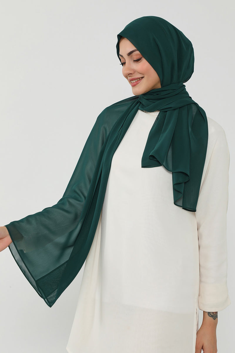 Instant Chiffon Scarf with Sewn Cotton Undercap Bonnet, Practical One Piece Hijab for Women, No Pin Head Covering,PS-51 Dark Green