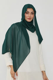 Instant Chiffon Scarf with Sewn Cotton Undercap Bonnet, Practical One Piece Hijab for Women, No Pin Head Covering,PS-51 Dark Green