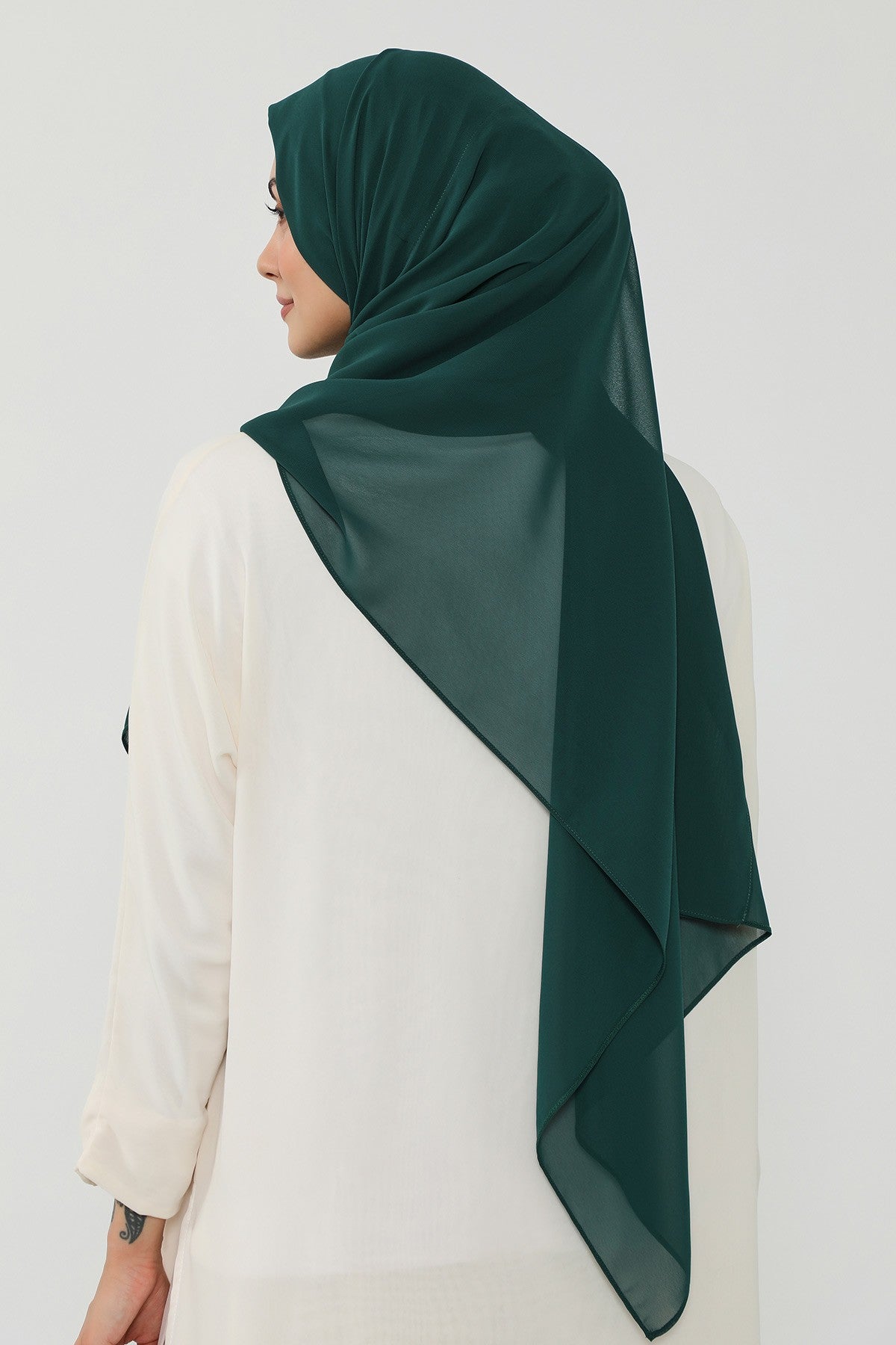 Instant Chiffon Scarf with Sewn Cotton Undercap Bonnet, Practical One Piece Hijab for Women, No Pin Head Covering,PS-51 Dark Green
