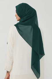 Instant Chiffon Scarf with Sewn Cotton Undercap Bonnet, Practical One Piece Hijab for Women, No Pin Head Covering,PS-51 Dark Green