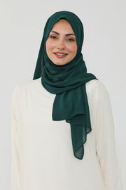 Instant Chiffon Scarf with Sewn Cotton Undercap Bonnet, Practical One Piece Hijab for Women, No Pin Head Covering,PS-51 Dark Green