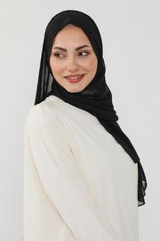 Instant Chiffon Scarf with Sewn Cotton Undercap Bonnet, Practical One Piece Hijab for Women, No Pin Head Covering,PS-51 Black