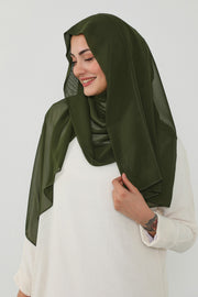 Instant Chiffon Scarf with Sewn Cotton Undercap Bonnet, Practical One Piece Hijab for Women, No Pin Head Covering,PS-51 Army Green