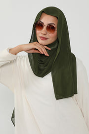 Instant Chiffon Scarf with Sewn Cotton Undercap Bonnet, Practical One Piece Hijab for Women, No Pin Head Covering,PS-51 Army Green