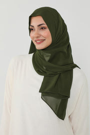 Instant Chiffon Scarf with Sewn Cotton Undercap Bonnet, Practical One Piece Hijab for Women, No Pin Head Covering,PS-51 Army Green