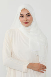 Instant Chiffon Scarf with Sewn Cotton Undercap Bonnet, Practical One Piece Hijab for Women, No Pin Head Covering,PS-51 Ivory