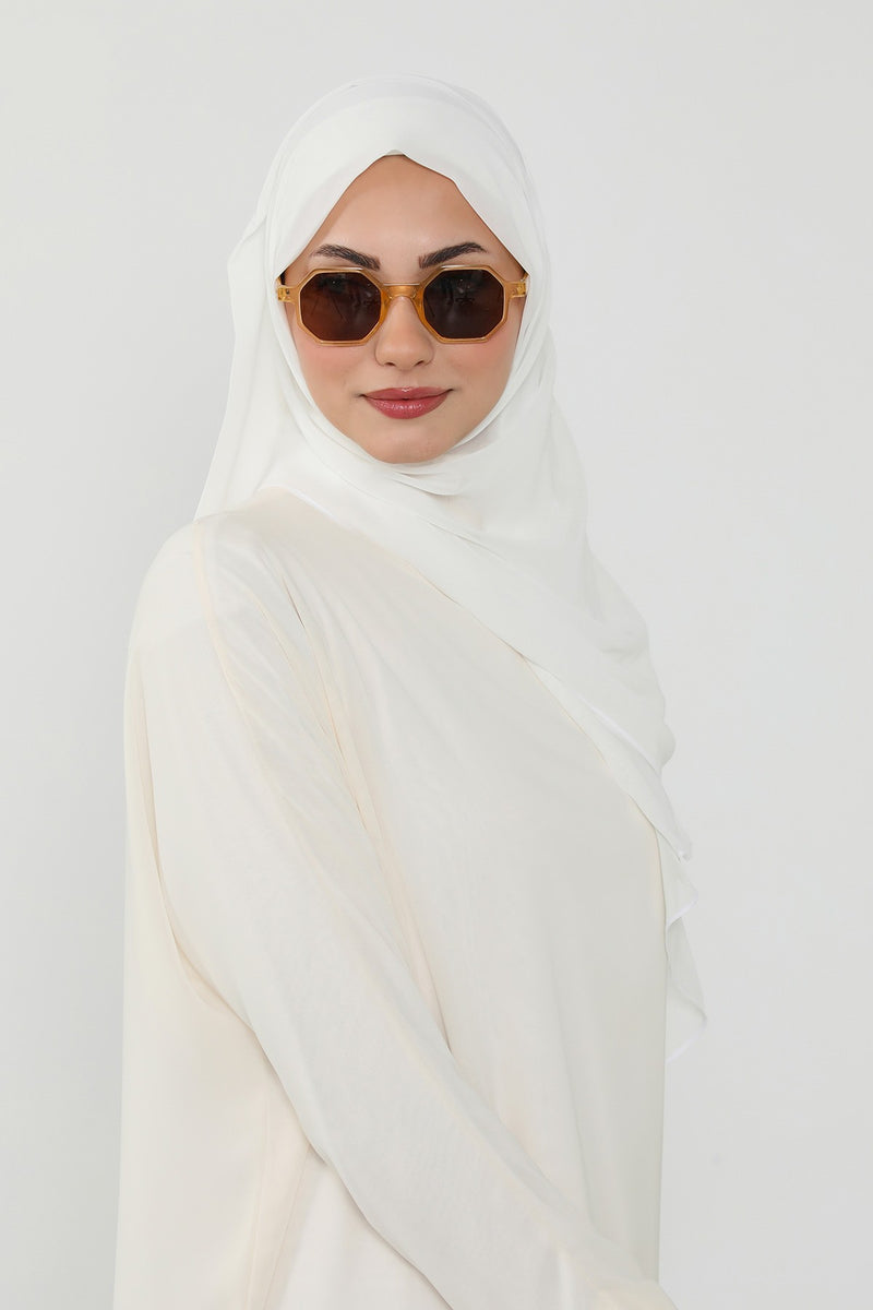 Instant Chiffon Scarf with Sewn Cotton Undercap Bonnet, Practical One Piece Hijab for Women, No Pin Head Covering,PS-51 Ivory
