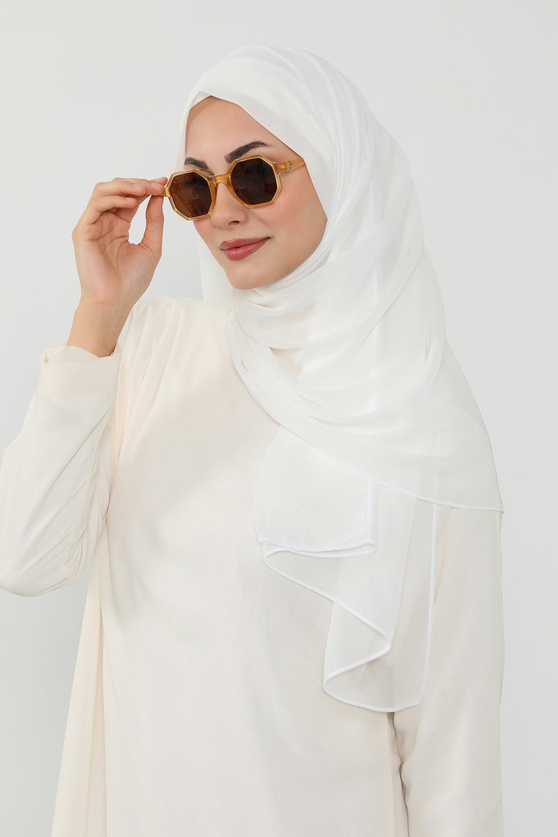 Instant Chiffon Scarf with Sewn Cotton Undercap Bonnet, Practical One Piece Hijab for Women, No Pin Head Covering,PS-51 Ivory