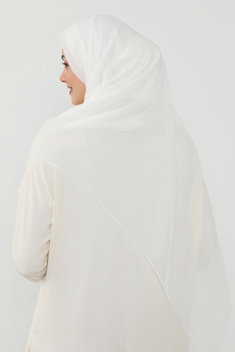 Instant Chiffon Scarf with Sewn Cotton Undercap Bonnet, Practical One Piece Hijab for Women, No Pin Head Covering,PS-51 Ivory
