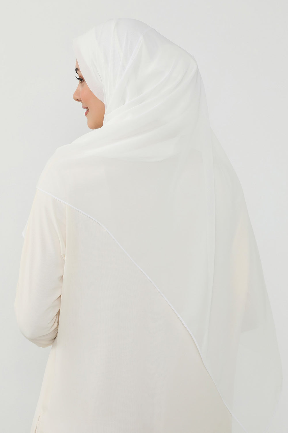Instant Chiffon Scarf with Sewn Cotton Undercap Bonnet, Practical One Piece Hijab for Women, No Pin Head Covering,PS-51 Ivory
