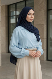 Instant Chiffon Scarf with Sewn Cotton Undercap Bonnet, Practical One Piece Hijab for Women, No Pin Head Covering,PS-51 Navy Blue