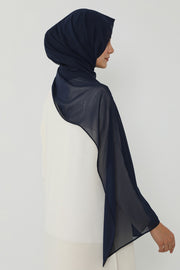 Instant Chiffon Scarf with Sewn Cotton Undercap Bonnet, Practical One Piece Hijab for Women, No Pin Head Covering,PS-51 Navy Blue