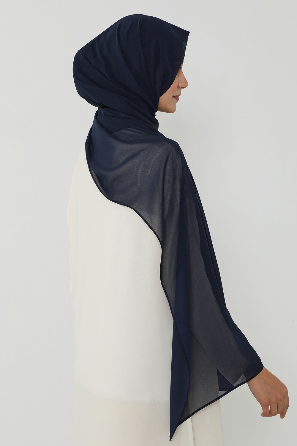 Instant Chiffon Scarf with Sewn Cotton Undercap Bonnet, Practical One Piece Hijab for Women, No Pin Head Covering,PS-51 Navy Blue