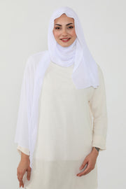 Instant Chiffon Scarf with Sewn Cotton Undercap Bonnet, Practical One Piece Hijab for Women, No Pin Head Covering,PS-51 White