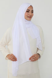 Instant Chiffon Scarf with Sewn Cotton Undercap Bonnet, Practical One Piece Hijab for Women, No Pin Head Covering,PS-51 White