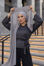 Instant Chiffon Scarf with Sewn Cotton Undercap Bonnet, Practical One Piece Hijab for Women, No Pin Head Covering,PS-51 Grey