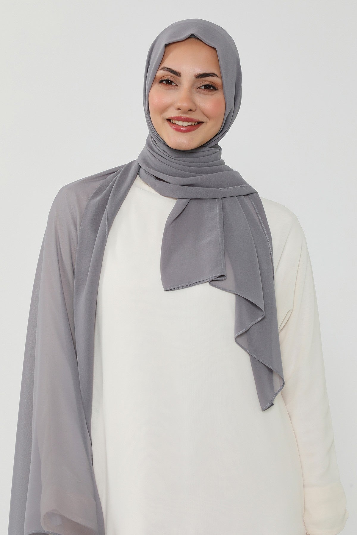 Instant Chiffon Scarf with Sewn Cotton Undercap Bonnet, Practical One Piece Hijab for Women, No Pin Head Covering,PS-51 Grey