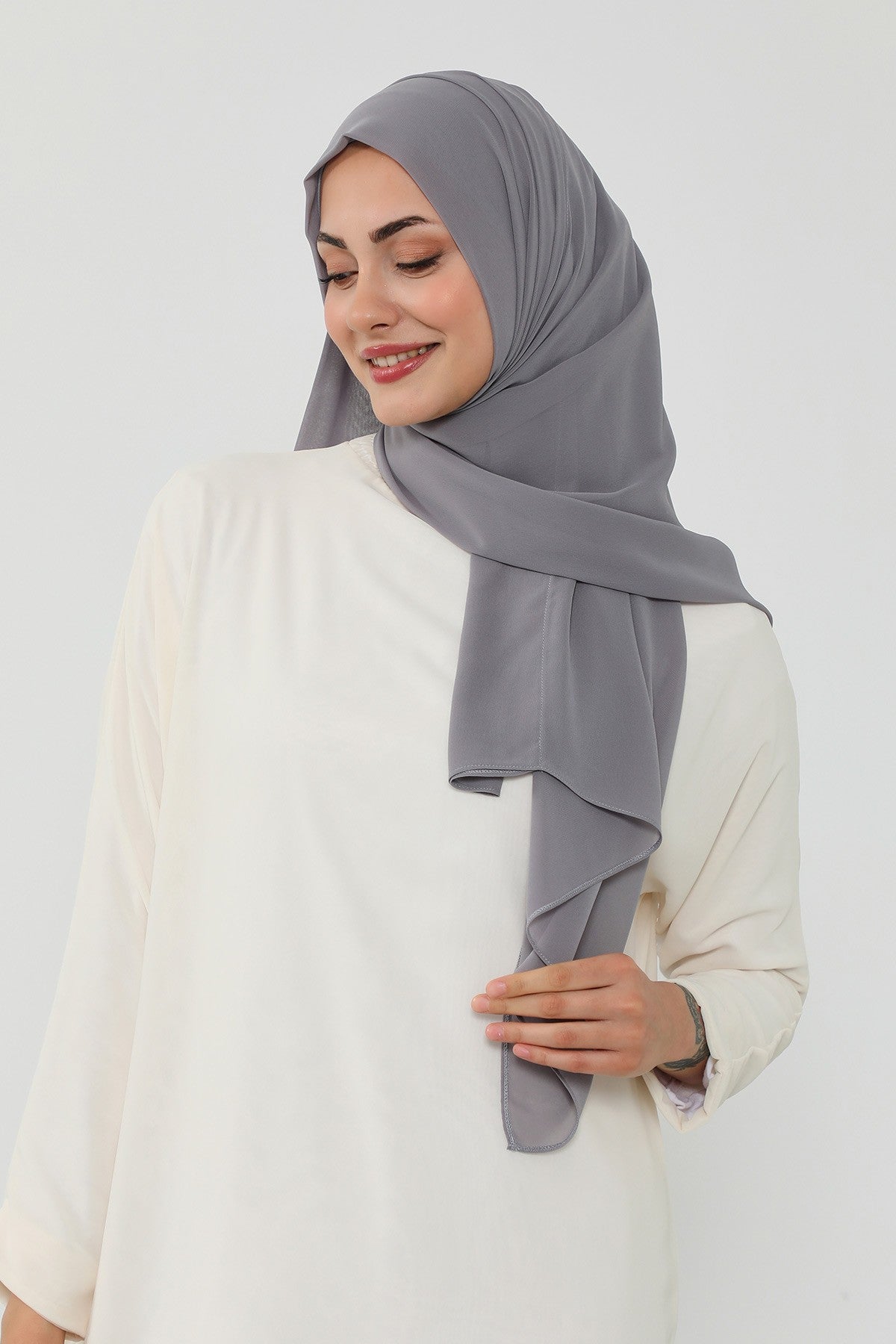 Instant Chiffon Scarf with Sewn Cotton Undercap Bonnet, Practical One Piece Hijab for Women, No Pin Head Covering,PS-51 Grey