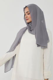 Instant Chiffon Scarf with Sewn Cotton Undercap Bonnet, Practical One Piece Hijab for Women, No Pin Head Covering,PS-51 Grey