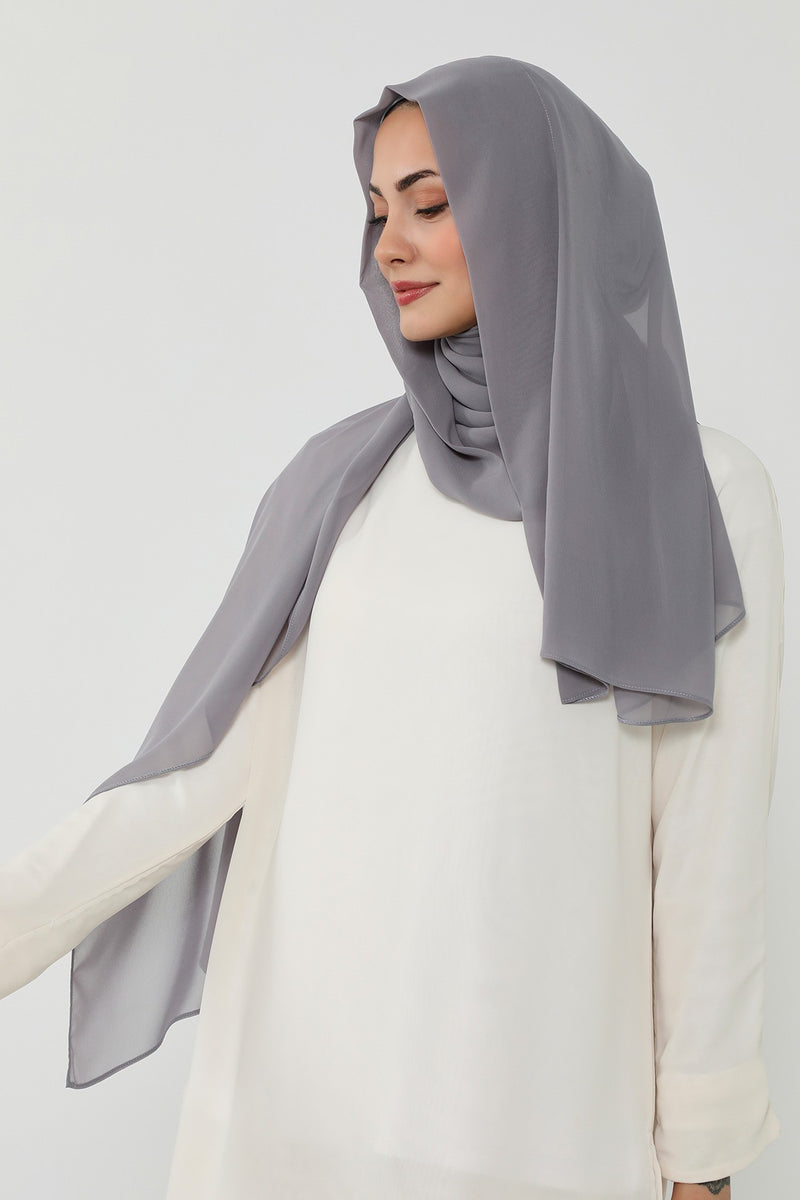 Instant Chiffon Scarf with Sewn Cotton Undercap Bonnet, Practical One Piece Hijab for Women, No Pin Head Covering,PS-51 Grey