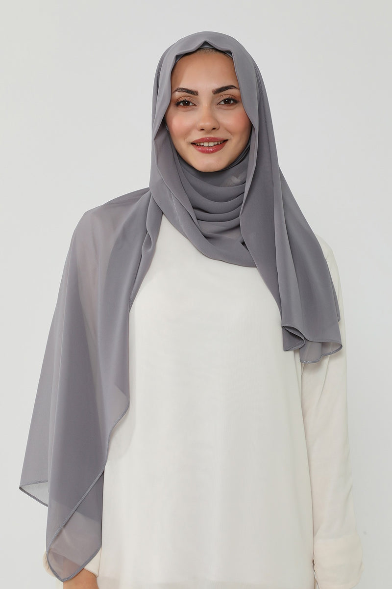 Instant Chiffon Scarf with Sewn Cotton Undercap Bonnet, Practical One Piece Hijab for Women, No Pin Head Covering,PS-51 Grey