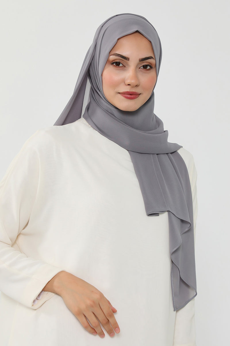Instant Chiffon Scarf with Sewn Cotton Undercap Bonnet, Practical One Piece Hijab for Women, No Pin Head Covering,PS-51 Grey