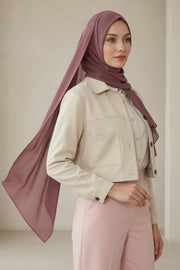 Instant Chiffon Scarf with Sewn Cotton Undercap Bonnet, Practical One Piece Hijab for Women, No Pin Head Covering,PS-51 Dusty Rose