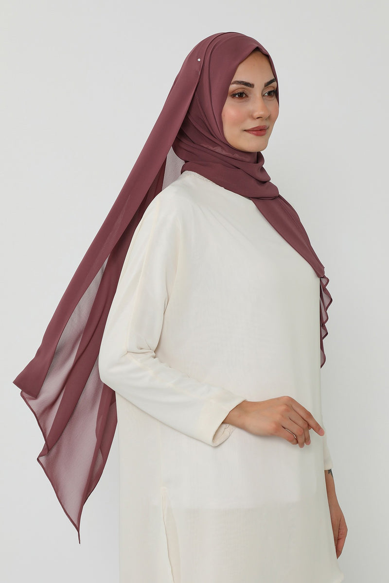 Instant Chiffon Scarf with Sewn Cotton Undercap Bonnet, Practical One Piece Hijab for Women, No Pin Head Covering,PS-51 Dusty Rose