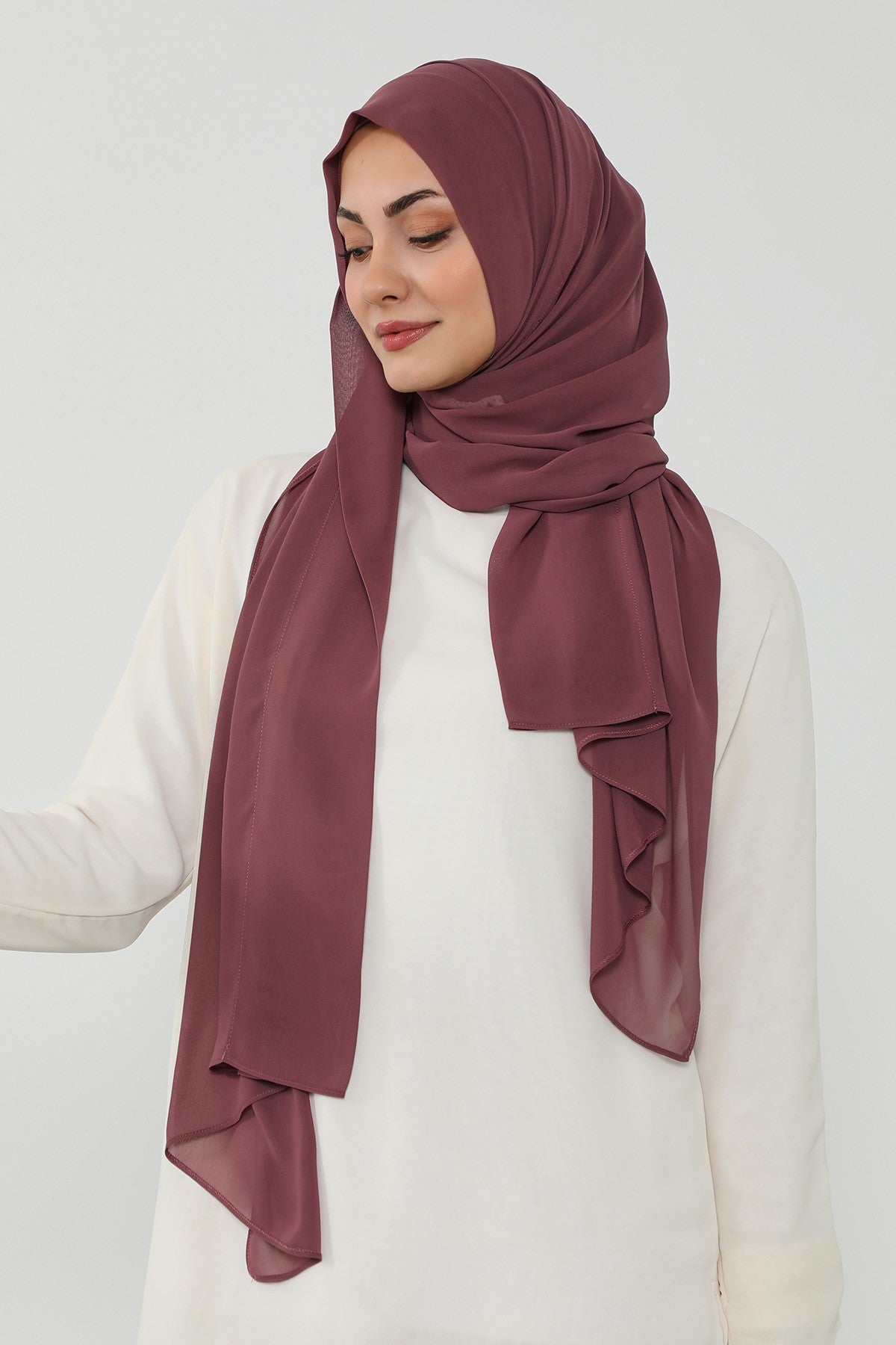 Instant Chiffon Scarf with Sewn Cotton Undercap Bonnet, Practical One Piece Hijab for Women, No Pin Head Covering,PS-51 Dusty Rose