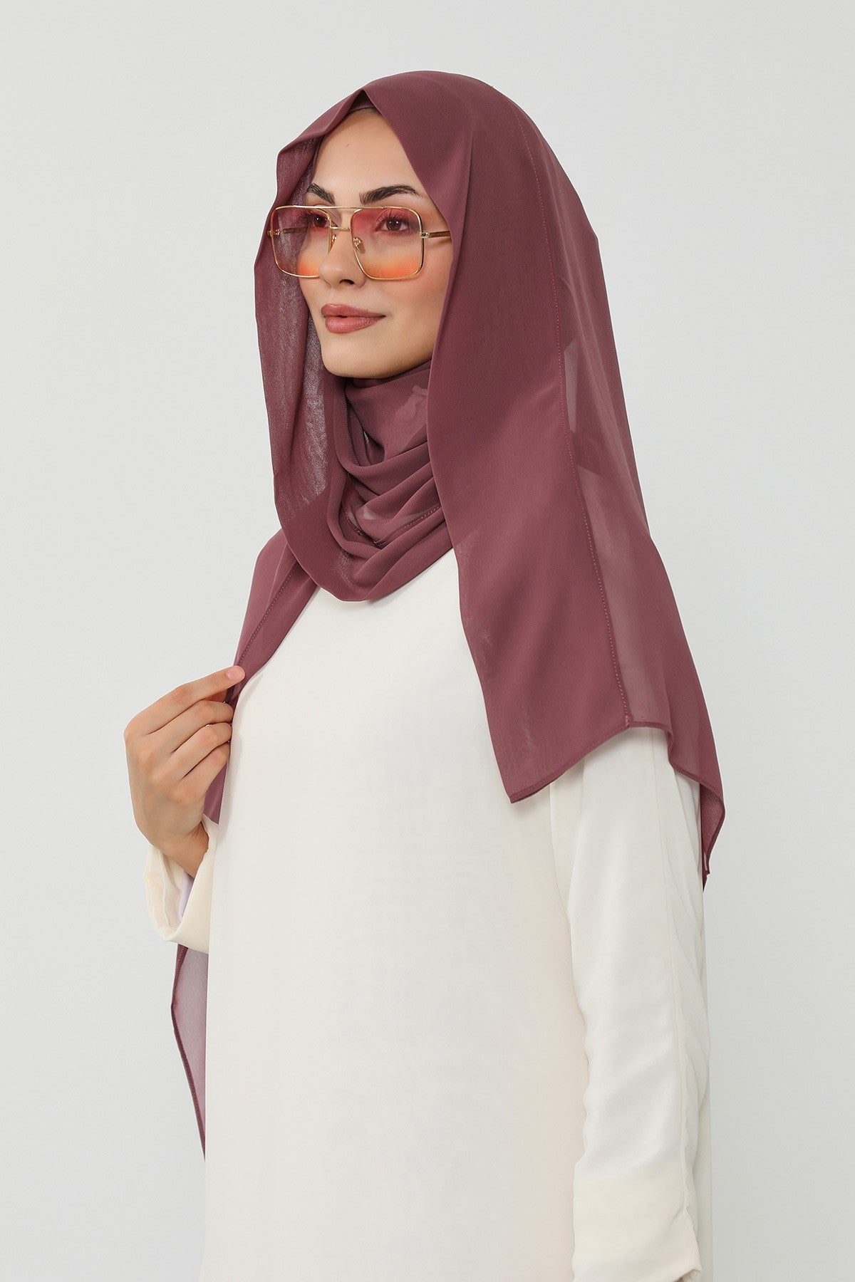 Instant Chiffon Scarf with Sewn Cotton Undercap Bonnet, Practical One Piece Hijab for Women, No Pin Head Covering,PS-51 Dusty Rose