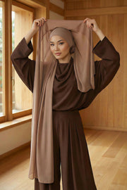 Instant Chiffon Scarf with Sewn Cotton Undercap Bonnet, Practical One Piece Hijab for Women, No Pin Head Covering,PS-51 Dark Mink